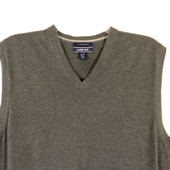 Lands’ End Sweater Vest Mens Gray Supima Cotton Knit V Neck Pullover Preppy - Picture 2 of 5
